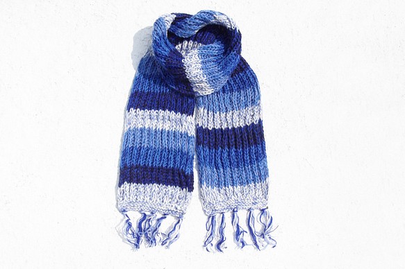マジックブルーのストライプの南米旅行感覚 - クリスマスクリスマス限定版手織りの純粋なウールのスカーフ/ニットスカーフ/手織りス 1枚目の画像