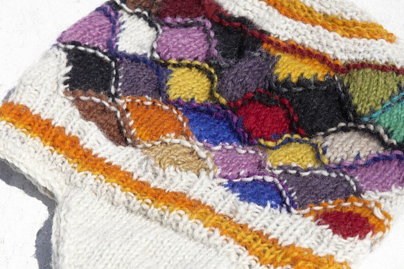限定版手編みの純粋なウールの帽子/手作りのブラッシュドキャップ/ニット帽/フライングキャップ/ウールの帽子 - カラフルな幾何学 1枚目の画像