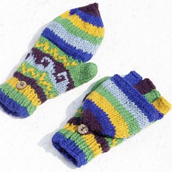 聖誕節禮物 創意禮物 限量一件手織純羊毛針織手套 / 可拆卸手套 / 內刷毛手套 / 保暖手套-南美魔幻 藍色森林民俗風 第1張的照片