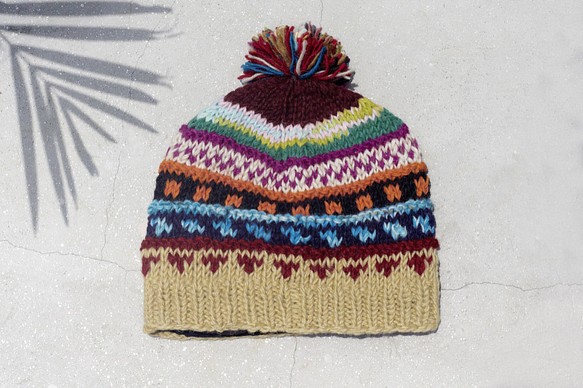 クリスマスの贈り物手織りの純粋なウールの帽子/ニットキャップ/内側毛手織りキャップ/ウールキャップを制限する - 暖かい南米国家 1枚目の画像