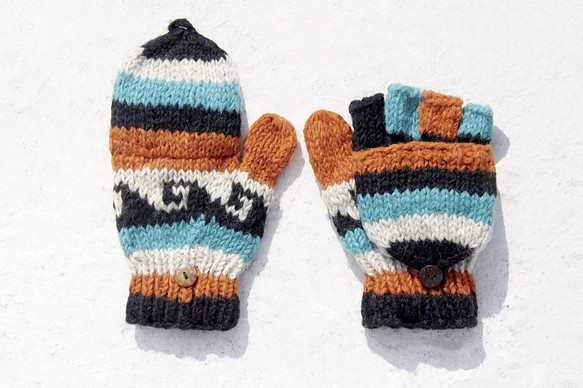 クリスマスプレゼント交換限定版手織りの純粋なウールニット手袋/取り外し可能な手袋/手袋/暖かい手袋毛 - 夏の日没の海の波は、東 1枚目の画像