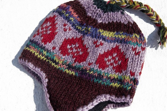 聖誕禮物 交換禮物 創意禮物 限量一件 手工針織純羊毛帽 / 手工內刷毛毛帽 / 針織毛帽 / 飛行毛帽 / 毛線帽-紫 第1張的照片