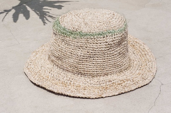 手作りのサリーライン織りの綿とリネンキャップニット帽漁師の帽子麦わら帽子麦わら帽子 - サリーラインストライプキャップ 1枚目の画像