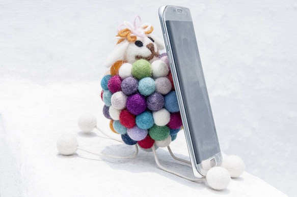 七夕情人節禮物 生日禮物 聖誕禮物 閨蜜禮物 天然羊毛氈手機架/iphone android手機架/動物手機座-彩虹綿羊 第1張的照片