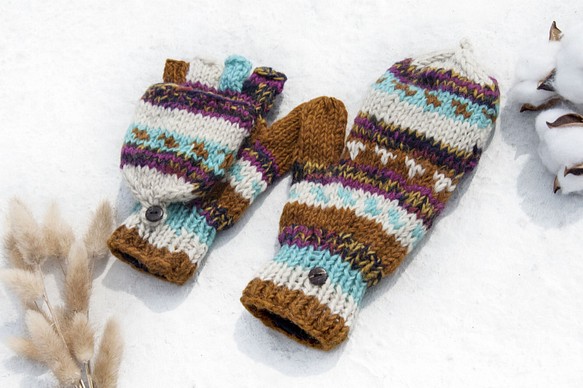 新年禮物情人節禮物 聖誕市集 民族風 森林系 生日禮物 手織純羊毛針織手套/可拆卸手套/內刷毛手套/保暖手套-沙漠繽紛樂 第1張的照片