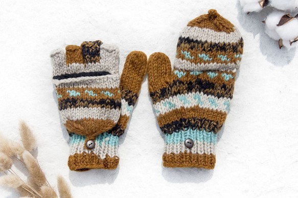 新年禮物情人節禮物 聖誕市集 民族風 森林系 生日禮物 手織純羊毛針織手套/可拆卸手套/內刷毛手套/保暖手套-沙漠藍天空 第1張的照片