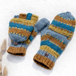 新年禮物情人節禮物 聖誕市集 民族風 森林系 生日禮物 手織純羊毛針織手套/可拆卸手套/內刷毛手套/保暖手套-沙漠藍天 第1張的照片
