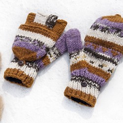 新年禮物情人節禮物 聖誕市集 民族風 森林系 生日禮物 手織純羊毛針織手套/可拆卸手套/內刷毛手套/保暖手套-咖啡芋頭色 第1張的照片