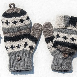 聖誕禮物 母親節 情人節禮物 新年禮物 民族風 森林系 手織純羊毛針織手套/可拆卸手套/內刷毛手套/保暖手套-北歐黑白灰 第1張的照片