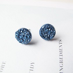＊Rosy Garden＊水藍星球的碎片礦石簇耳環 可換耳夾式 第1張的照片