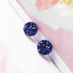 ＊Rosy Garden＊紫藍色星球的碎片礦石簇耳環 可換耳夾式 第1張的照片
