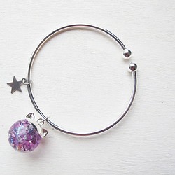 ＊Rosy Garden＊小貓咪深紫色水晶流動玻璃球星星鍍銀手鐲 手環 第1張的照片