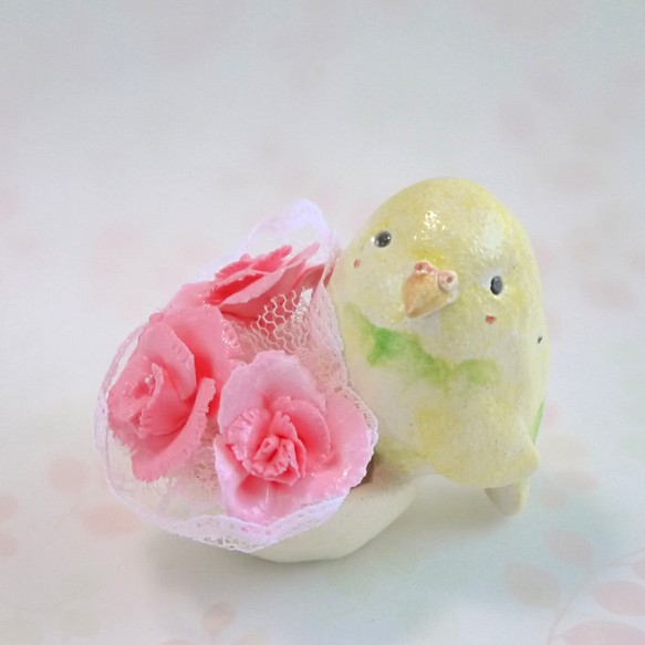 &lt;母親節&gt;黃色sekisei長尾小鸚鵡康乃馨安排（陶器的小鳥） 第1張的照片