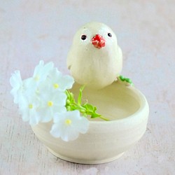 白文鳥の陶器の小物入れ