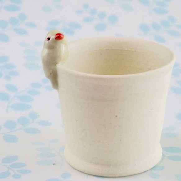 小鳥つきフリーカップ「文鳥」 1枚目の画像