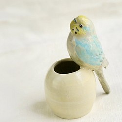 單輪虎皮鸚鵡（陶瓷小鳥物體） 第1張的照片