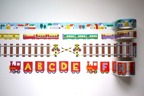 鐵道系列紙膠帶4入組：鐵路+火車+英文字母火車+小房子街景 第1張的照片