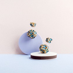 繡球系列 琺瑯蝴蝶雙面耳環 double sided earrings 接單製作 chiching design 第1張的照片