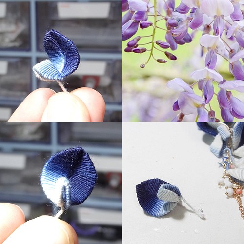 牛仔藍 青花瓷紫藤花藍染漸層纏花天然石長鍊耳環wisteria Indigo Earrings 手工藍染飾品 單支 耳環棋青設計chichingdesign 的作品 Creemaー來自日本的手作 設計購物網站