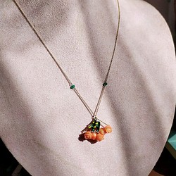 群聚桃花綠頭鴨項鍊 手工珠寶飾品 預購 第1張的照片