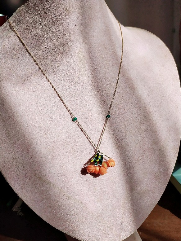 群聚桃花綠頭鴨項鍊 手工珠寶飾品 預購 第1張的照片