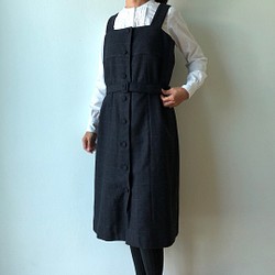 ジャンパースカート  くるみボタン    ワンピース  サロペット  ビスチェワンピース グレンチェック 1枚目の画像