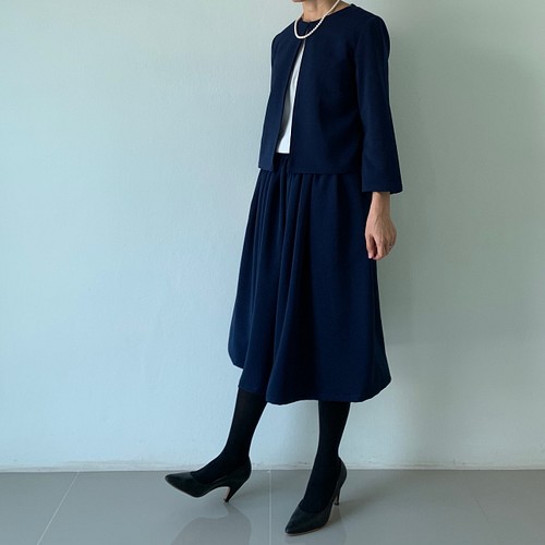 紺フレアギャザースカートとジャケット 入学式 フォーマル セットアップ スーツ