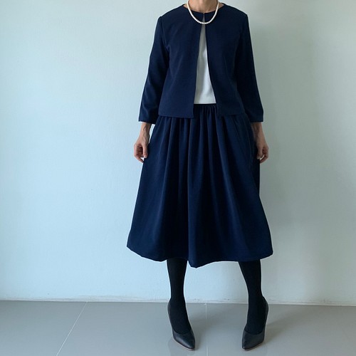 紺フレアギャザースカートとジャケット 入学式 フォーマル 