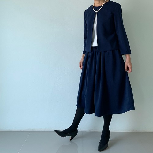 紺フレアギャザースカートとジャケット 入学式 フォーマル 