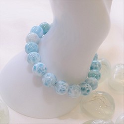 【カリブ海の宝石】高品質ラリマー入荷！11ミリMCR2 癒しエネルギー ブレスレット ブルー×ホワイト  プレゼント 1枚目の画像