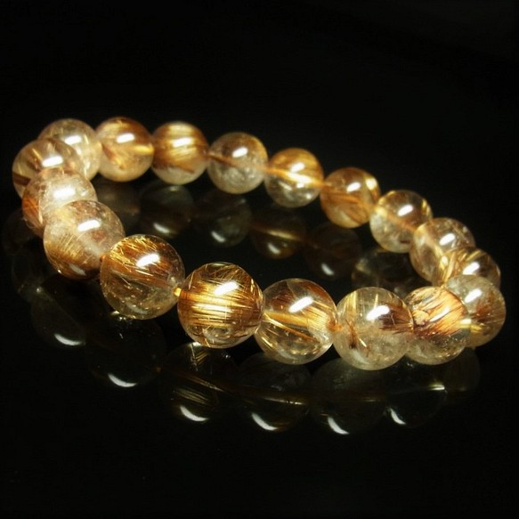 【写真現物】　タイガールチルクォーツブレスレット　金針水晶数珠　１２ミリ　４５ｇ　Ｔｉｒ２３　金運　タイガーアイ 1枚目の画像