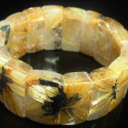イチオシ 現品一点物 太陽放射 タイチンルチル クォーツ バングル ２９－３１ｍｍ 極太金針水晶 数珠 ＴＨＢ１０ 1枚目の画像