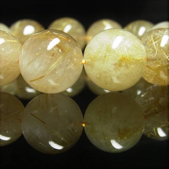 お試し価格 現品一点物 ゴールド ルチル ブレスレット １６－１７ｍｍ ９２ｇ Ｒ７０ 金針水晶 天然石 数珠 最強金運 1枚目の画像