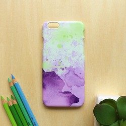 紫、緑、暖かいカラーインクジェット水彩//オリジナルモバイルシェル -  iPhone、HTC、サムスン、ソニー、OPPO、LG 1枚目の画像