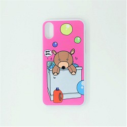 かわいい洗濯クマちゃんハードスマホケース(iPhone/その他)ピンク 1枚目の画像
