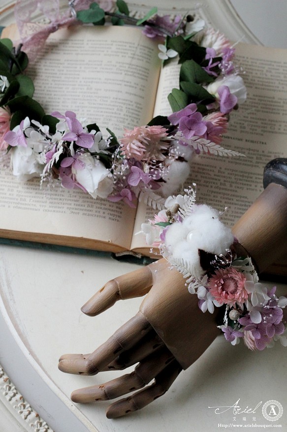 〔艾瑞兒＊ARIEL〕花冠與手腕花 / 優惠組合 / 棉花與粉紅色的浪漫 第1張的照片