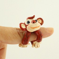 猴子指環 - 軟陶立體手工戒指 第1張的照片
