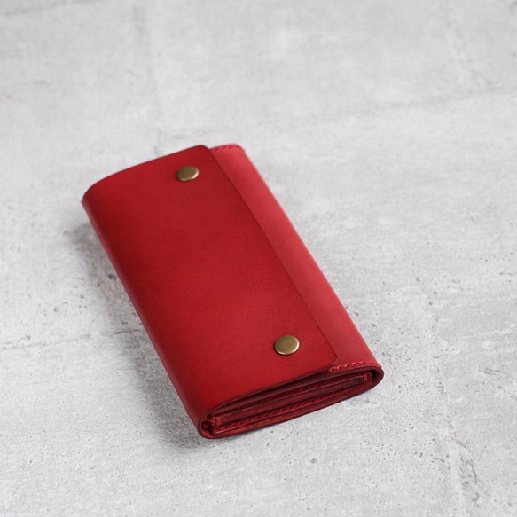 Red vegetable cow hide leather long wallet 1枚目の画像