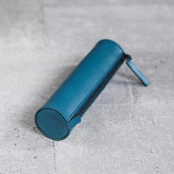 light blue handmade cylinder leather 定番の人気シリーズPOINT ポイント 入荷 独創的 Case Pen Pencil Pouch
