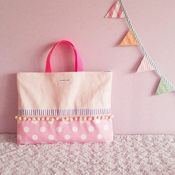 sakimam要求項目粉紅色帆布少女課袋（訂單生產） 第1張的照片