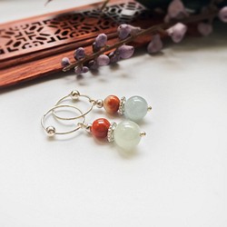 【眾妃嬪們的寶盒】- 令妃-天然翡翠珠綴飾純銀耳圈 第1張的照片