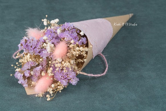 Kinki手作 多用途 粉紫白滿天星乾燥甜筒花 甜美浪漫風格 甜筒花 乾燥花 多功能 可手拿 可吸附式 婚禮 生日禮物 第1張的照片