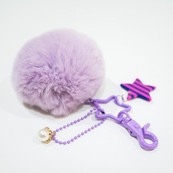 香芋紫馬卡龍．柔軟毛毛球幸運星鑰匙圈吊飾．包包吊飾 / 禮物 / 婚禮小物 第1張的照片
