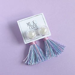 Glass bubble earrings with colour tassels(Mixed purple) 1枚目の画像