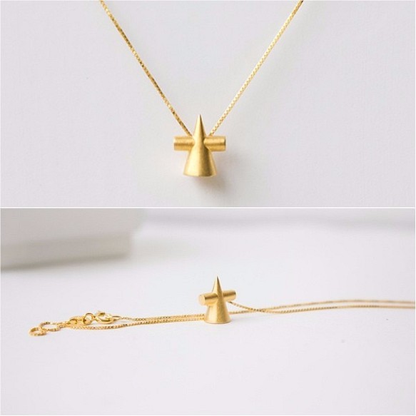 Elegant Geometry 3D Triangular Cone Cross Necklace - 925S