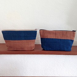 Handwoven Natural Dye Unisex Pouch Set of 2- Blue+Brown 1枚目の画像