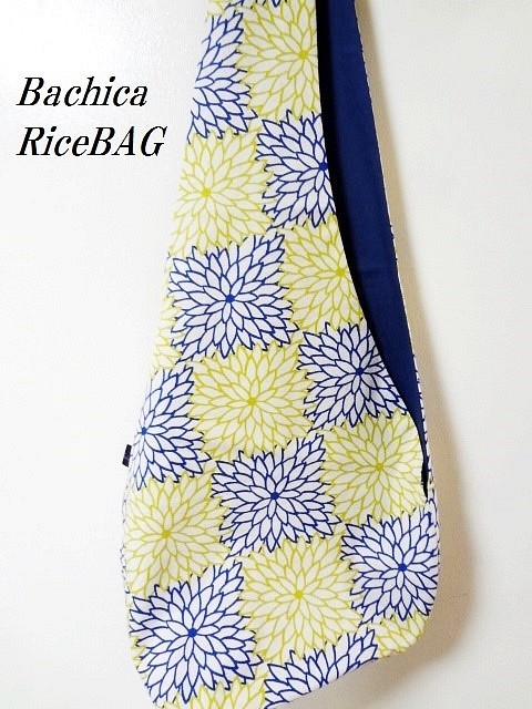 RiceBAG 市松菊柄イエロー・ブルー（紺）：内ポケット付き 1枚目の画像