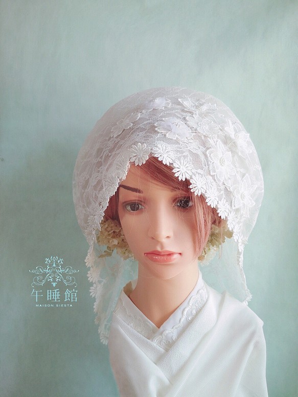 【A】お花モチーフの綿帽子(洋髪用) 1枚目の画像