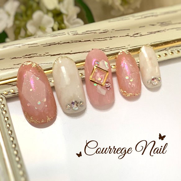 ピンクベースの宝石カットネイルチップ No 124 ネイルチップ ネイルシール Courrege Nail 通販 Creema クリーマ ハンドメイド 手作り クラフト作品の販売サイト