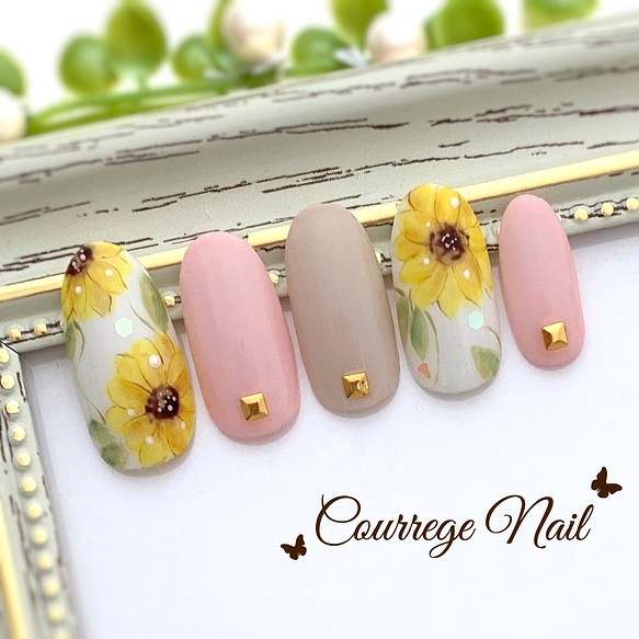 かわいい ひまわりネイルチップ No 150 ネイルチップ ネイルシール Courrege Nail 通販 Creema クリーマ ハンドメイド 手作り クラフト作品の販売サイト